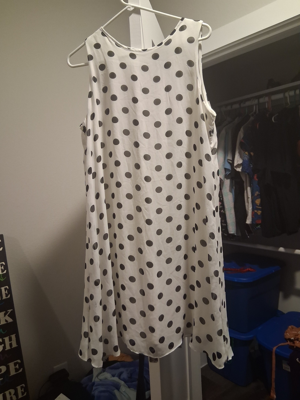 Sleeveless White Mini Dress with Black Polka Dots